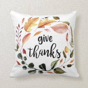 Give Thanks Fall Autumn Leaves Thanksgiving Cushion