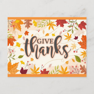 Give Thanks Fall Autumn Leaves Thanksgiving Postcard