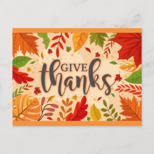 Give Thanks Fall Autumn Leaves Thanksgiving Postcard