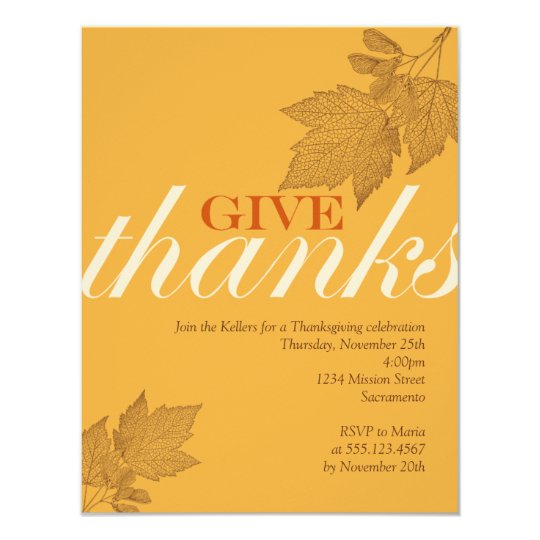 Give thanks fall brown leaves Thanksgiving dinner Card