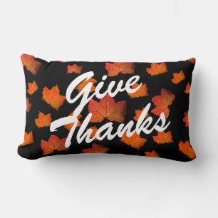 GIVE THANKS FALL LEAVES ELEGANT AUTUMN LEAF LUMBAR CUSHION