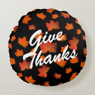 GIVE THANKS FALL LEAVES ELEGANT AUTUMN LEAF  ROUND CUSHION
