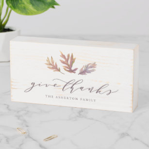 Give thanks fall leaves personalised wooden box sign