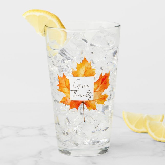 Give Thanks Fall Leaves Thanksgiving Glass (Front Ice)