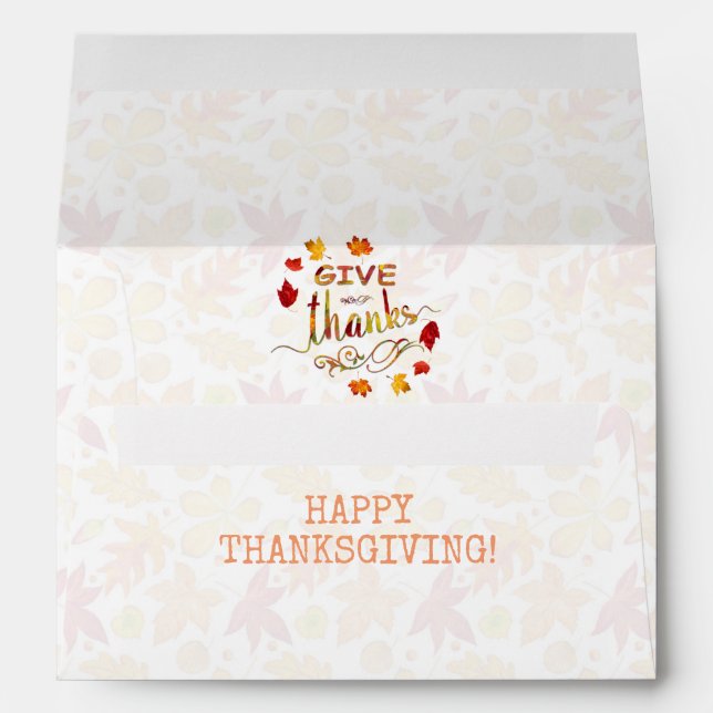 Give Thanks Fall Leaves Thanksgiving Monogram Envelope (Back (Bottom))