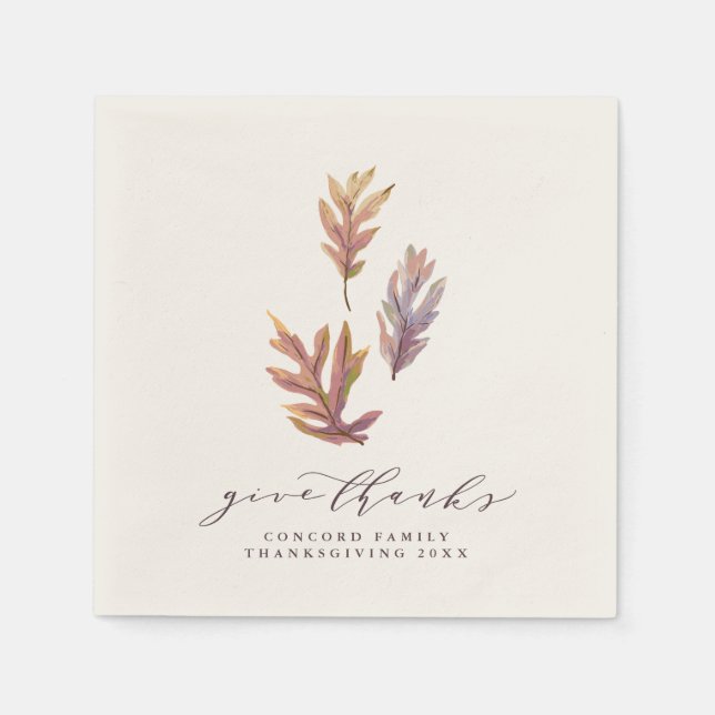 Give thanks fall leaves Thanksgiving Napkin (Front)