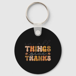 Give Thanks Fall Plaid Thanksgiving Theme Key Ring