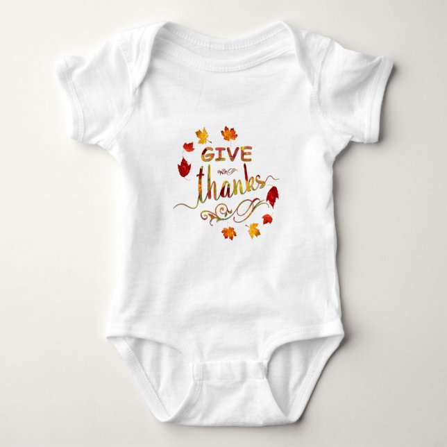 Give Thanks Fall Rustic Thanksgiving Monogram Baby Bodysuit (Front)