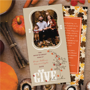 Give Thanks Falling Leaves Thanksgiving Photo Holiday Card