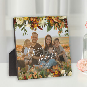Give thanks family photo modern Thanksgiving  Plaque