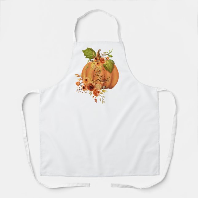 Give Thanks floral pumpkin  Apron (Front)