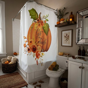 Give Thanks floral pumpkin  Shower Curtain