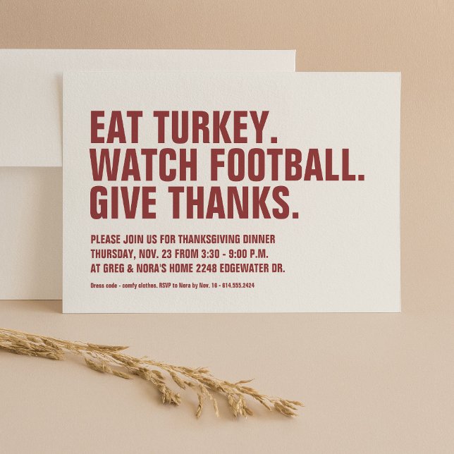 Give thanks fun simple modern maroon Thanksgiving Invitation (Creator Uploaded)
