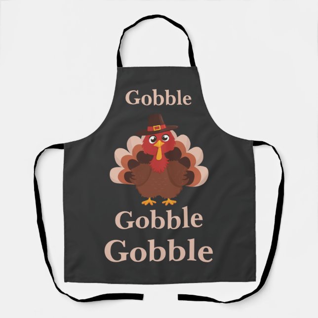 Give Thanks  Funny Gobble Cute Turkey Adult Apron (Front)