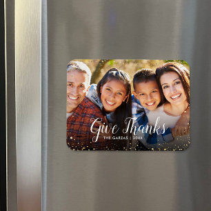 Give Thanks Glitz Faux Glitter Photo Overlay Magnet