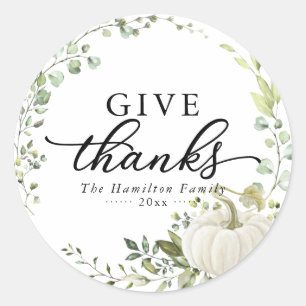 Give Thanks Greenery Wreath Thanksgiving Dinner Classic Round Sticker