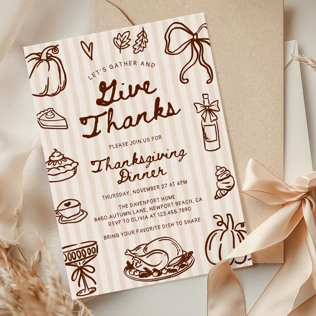 Give Thanks Hand Drawn Doodle Thanksgiving Dinner Invitation (Creator Uploaded)