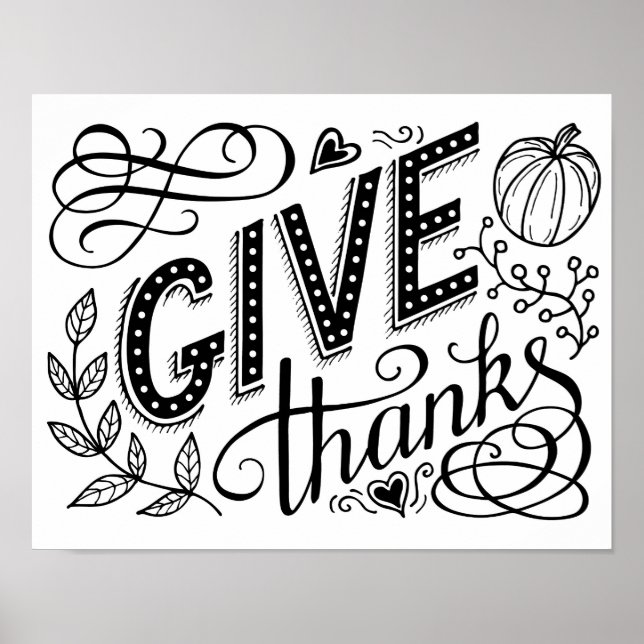 Give thanks hand lettering quote. Thanksgiving Poster (Front)
