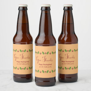 Give Thanks Happy Thanksgiving Customisable Beer Bottle Label