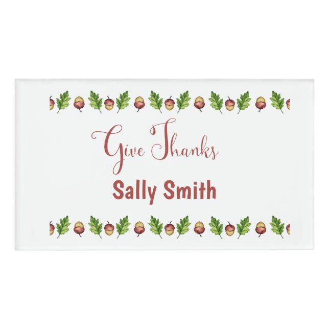 Give Thanks Happy Thanksgiving Customisable Name Tag (Front)