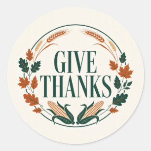 Give Thanks — Harvest Badge Thanksgiving T-Shirt Classic Round Sticker
