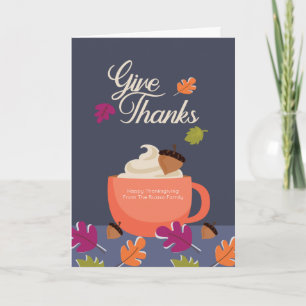Give Thanks Hot Drink Thanksgiving Fall Colours Card