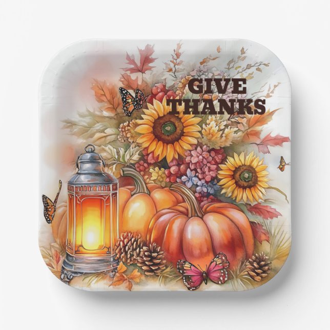 Give Thanks – Lantern Glow  Paper Plate (Front)