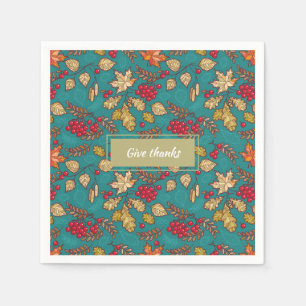 Give Thanks Leaves Pattern on Blue Thanksgiving Napkin