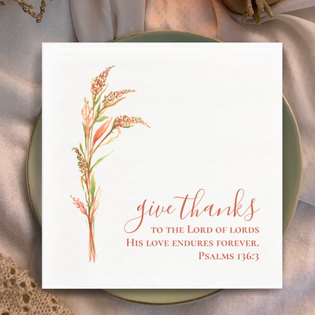 Give Thanks Minimalistic Watercolor Thanksgiving Napkin (Custom elegant modern script Thanksgiving napkin. Hand painted botanical watercolor. Give thanks.
)