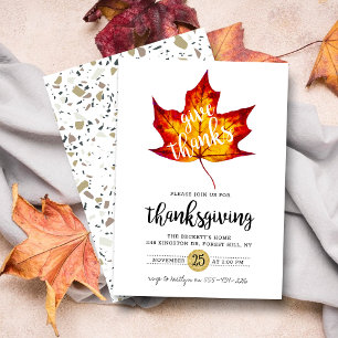 "Give Thanks" Modern Autumn Leaf Thanksgiving Invitation
