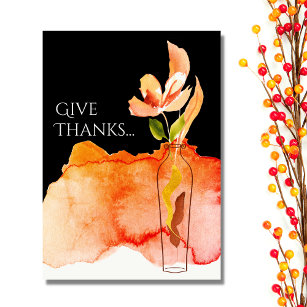 Give Thanks... Modern Flower and Vase Thanksgiving Holiday Card