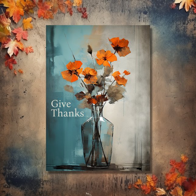 Give Thanks | Modern Flower and Vase Thanksgiving Holiday Card (Front - Give Thanks  Modern Flower and Vase Thanksgiving Holiday Card)