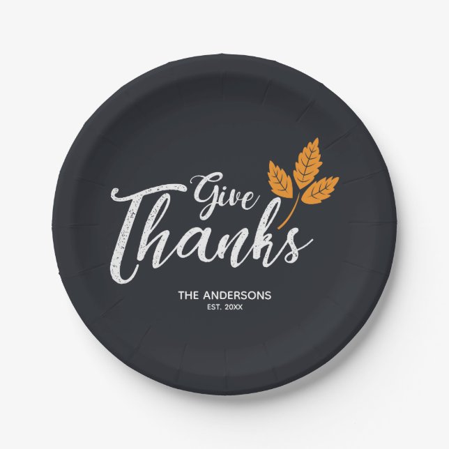 Give Thanks. Modern Thanksgiving. Paper Plate (Front)
