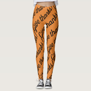 Give thanks pattern pennmanship Thanksgiving Leggings