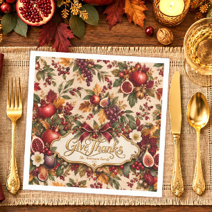 Give Thanks Pomegranate Heirloom Fall Botanical Napkin