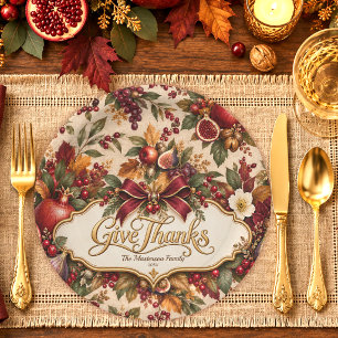 Give Thanks Pomegranate Heirloom Thanksgiving Paper Plate