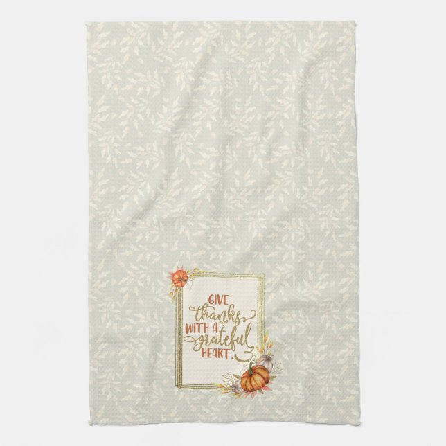 Give Thanks Pumpkin Frame Tea Towel (Vertical)