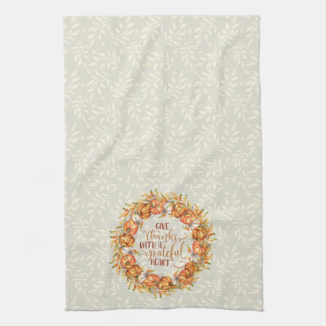 Give Thanks Pumpkin Frame Tea Towel (Vertical)