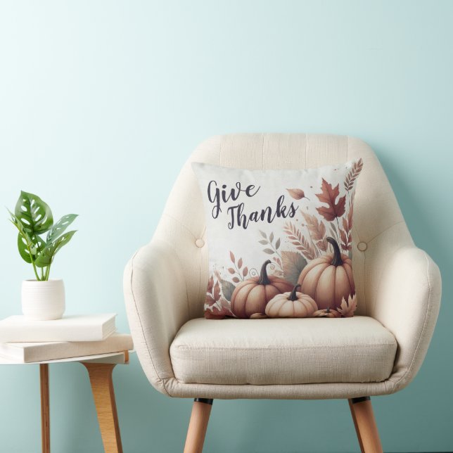 Give Thanks Pumpkin Throw Pillow - Customizable (Chair)