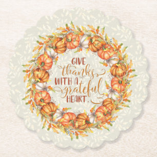 Give Thanks Pumpkin Wreath Paper Coaster