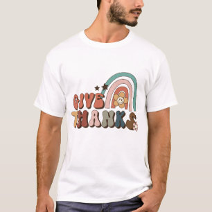Give Thanks Retro Rainbow Thanksgiving T-Shirt