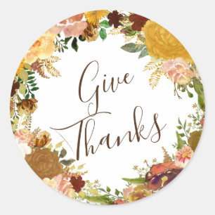 Give Thanks Rustic Autumn Wreath Thanksgiving Classic Round Sticker