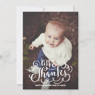 Give Thanks Rustic Letttering Thanksgiving Photo Holiday Card