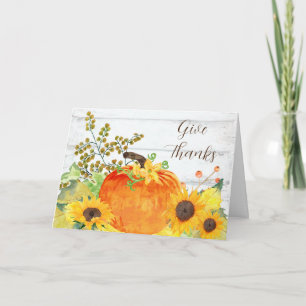 Give Thanks Rustic Pumpkin and Sunflowers Card