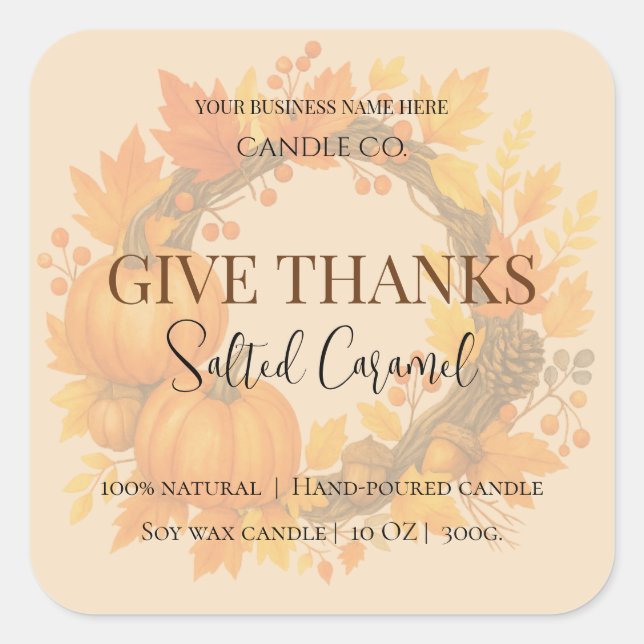 Give Thanks Salted Caramel Candle Label (Front)