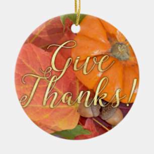 Give Thanks Script Typography Autumn Thanksgiving Ceramic Tree Decoration
