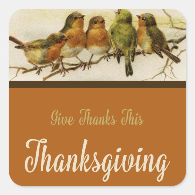 Give Thanks Singing Birds Square Sticker (Front)