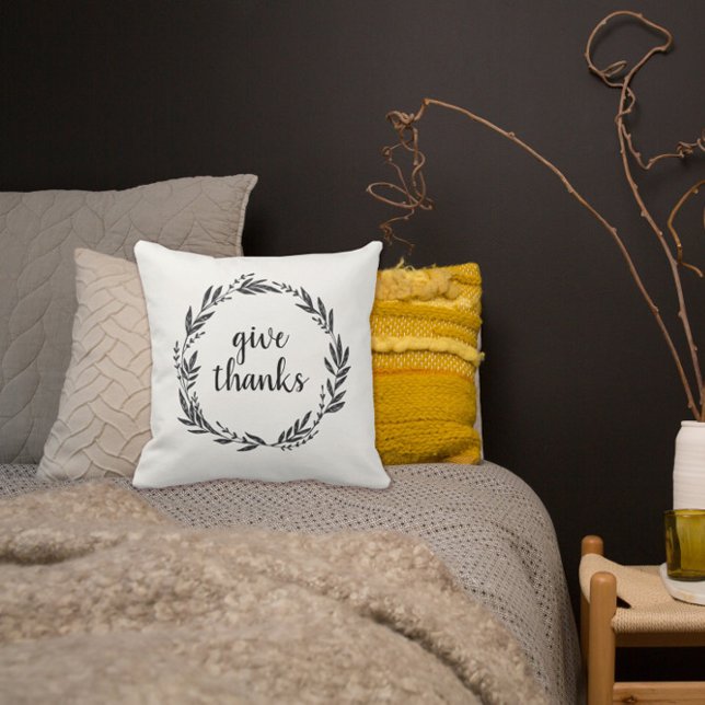 Give Thanks Thankful Wreath Throw Pillow (Creator Uploaded)