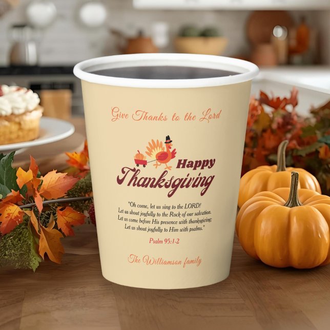 Give Thanks Thanksgiving Bible Verse | Custom Name Paper Cups (Creator Uploaded)