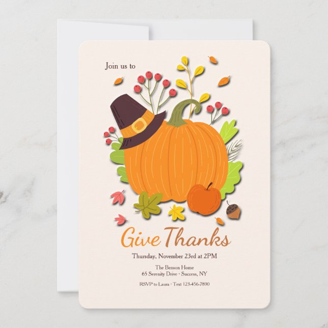 Give Thanks Thanksgiving Dinner Invitation (Front)